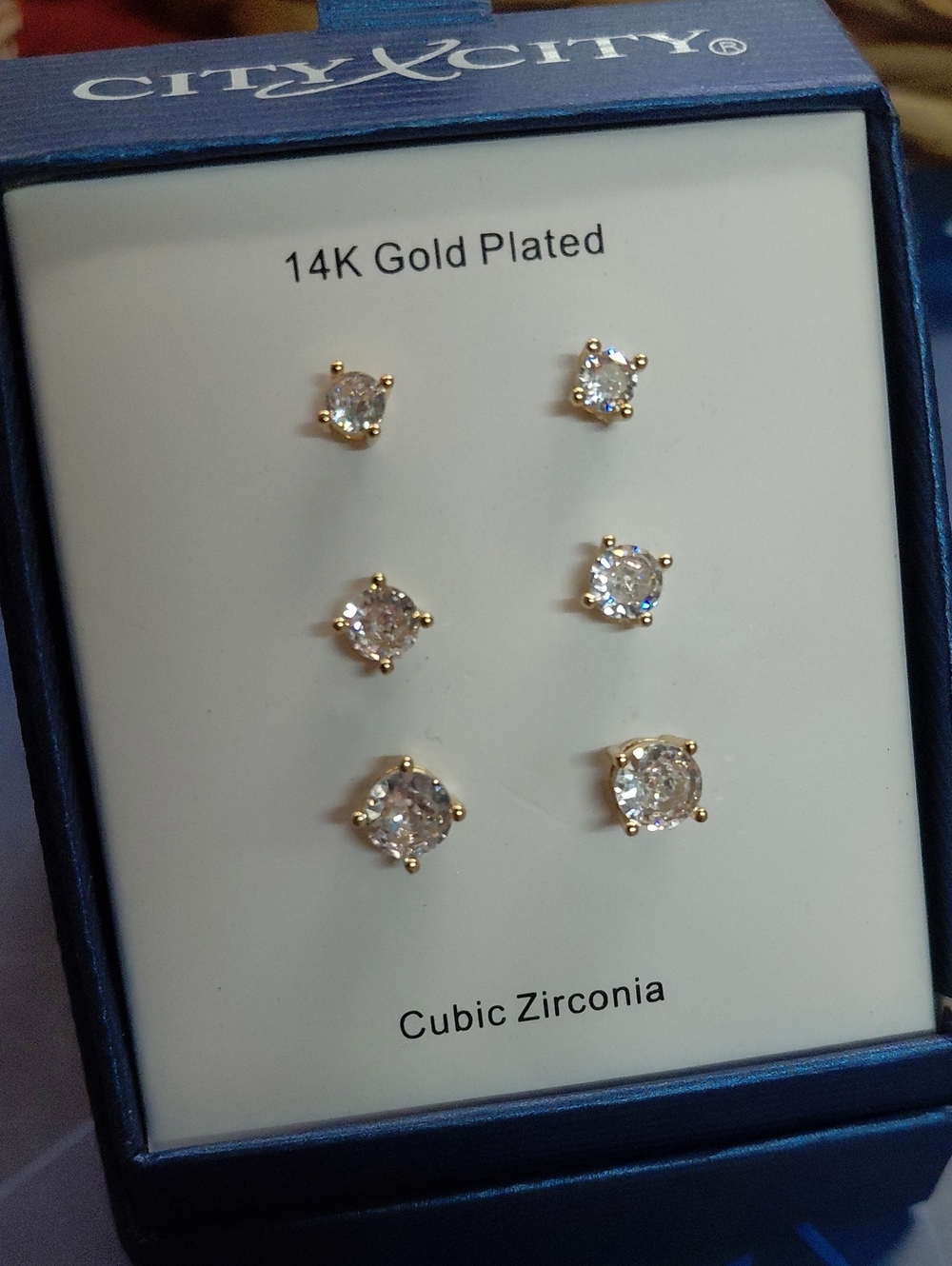 14K Gold-Plated Cubic Zirconia Stud Earrings Set - Gold